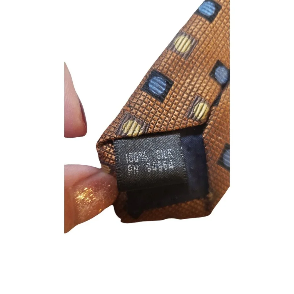 Fusion Handmade Neckwear Bronze Blue Men's Neck Tie‎ 100% Silk Geometric Luxury